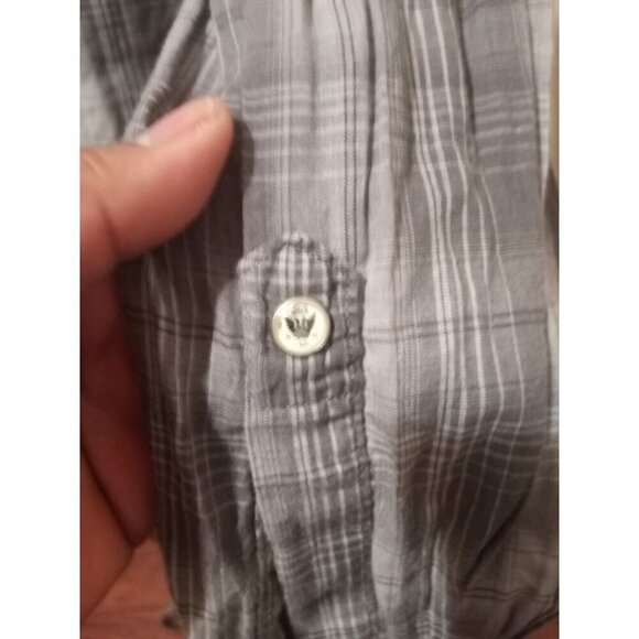 Rock 47 By Wrangler Pearl Snap Shirt Men's XL Gray Plaid Embroidered Skull Logo - Picture 8 of 12